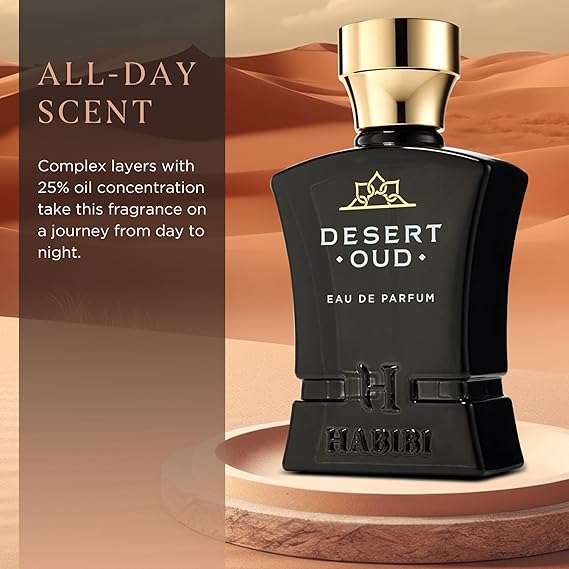 H HABIBI Desert Oud Perfume for Men – 2.5 oz (75ML) | Long Lasting Arabian Cologne | Bold Floral Woody Scent | Luxury Men’s Fragrance | Ideal Gift for Special Occasions
